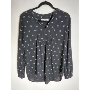 LOFT PETITES Viscose Blouse Black Polka Dot Long Sleeve Women Size MP
